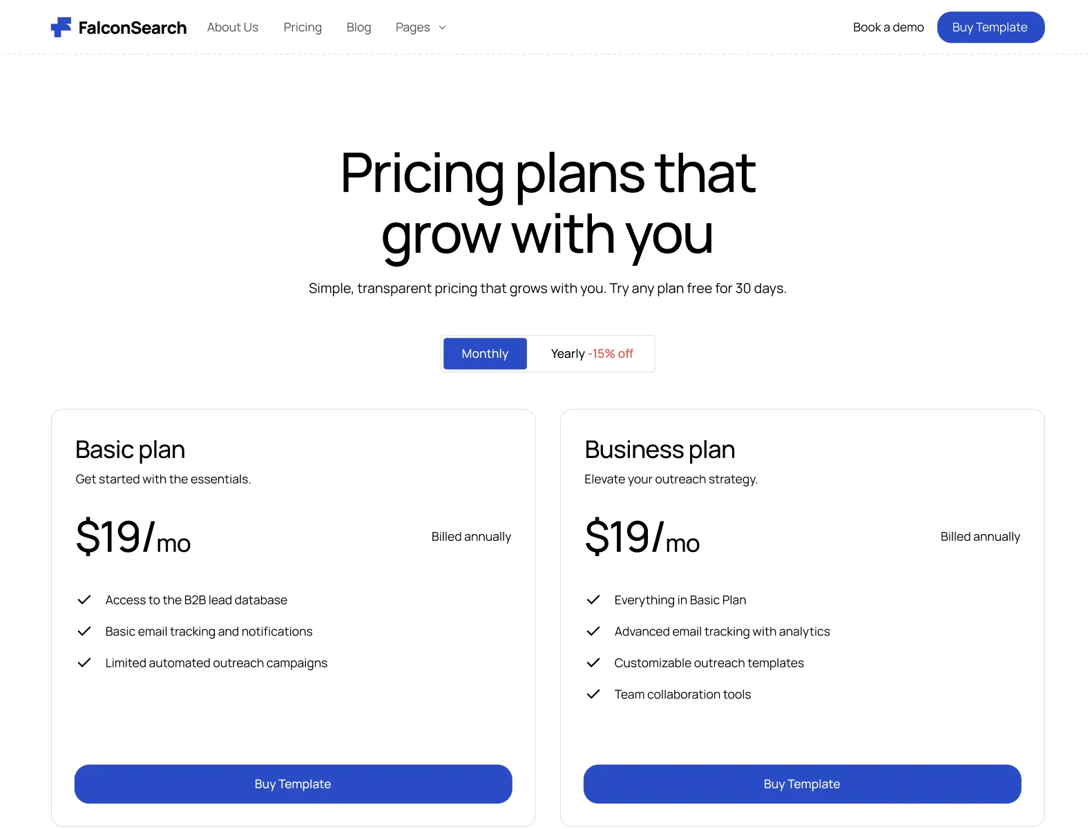 pricing page