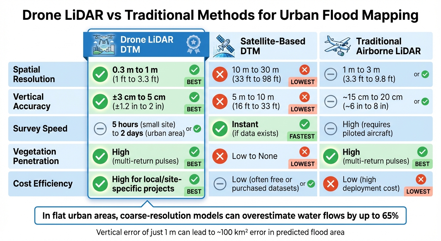 Drone LiDAR vs Traditional Methods: Accuracy and Resolution Comparison for Urban Flood Mapping