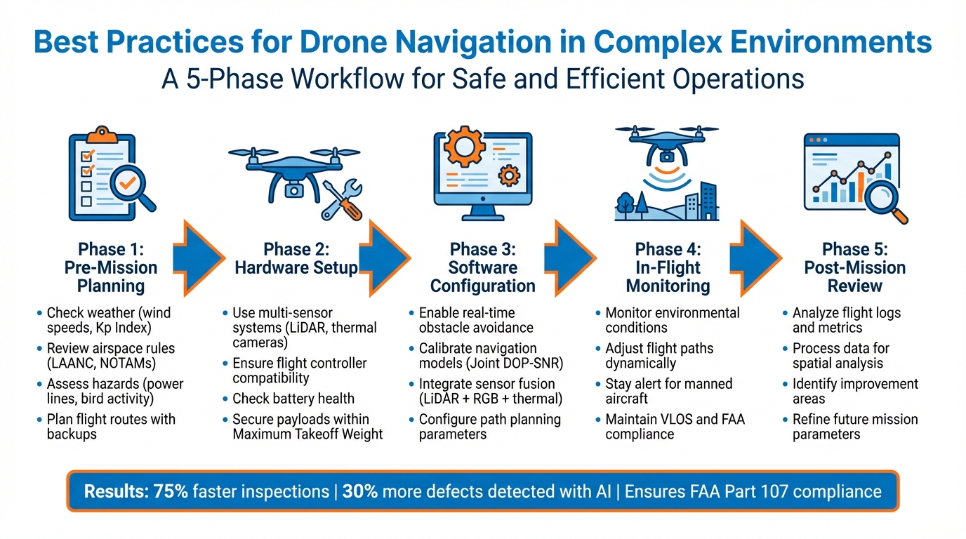 5-Phase Drone Navigation Workflow for Complex Environments