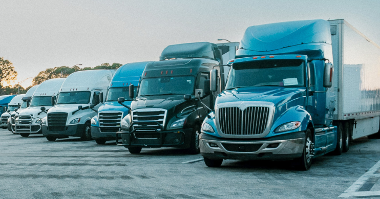 A fleet of large trucks