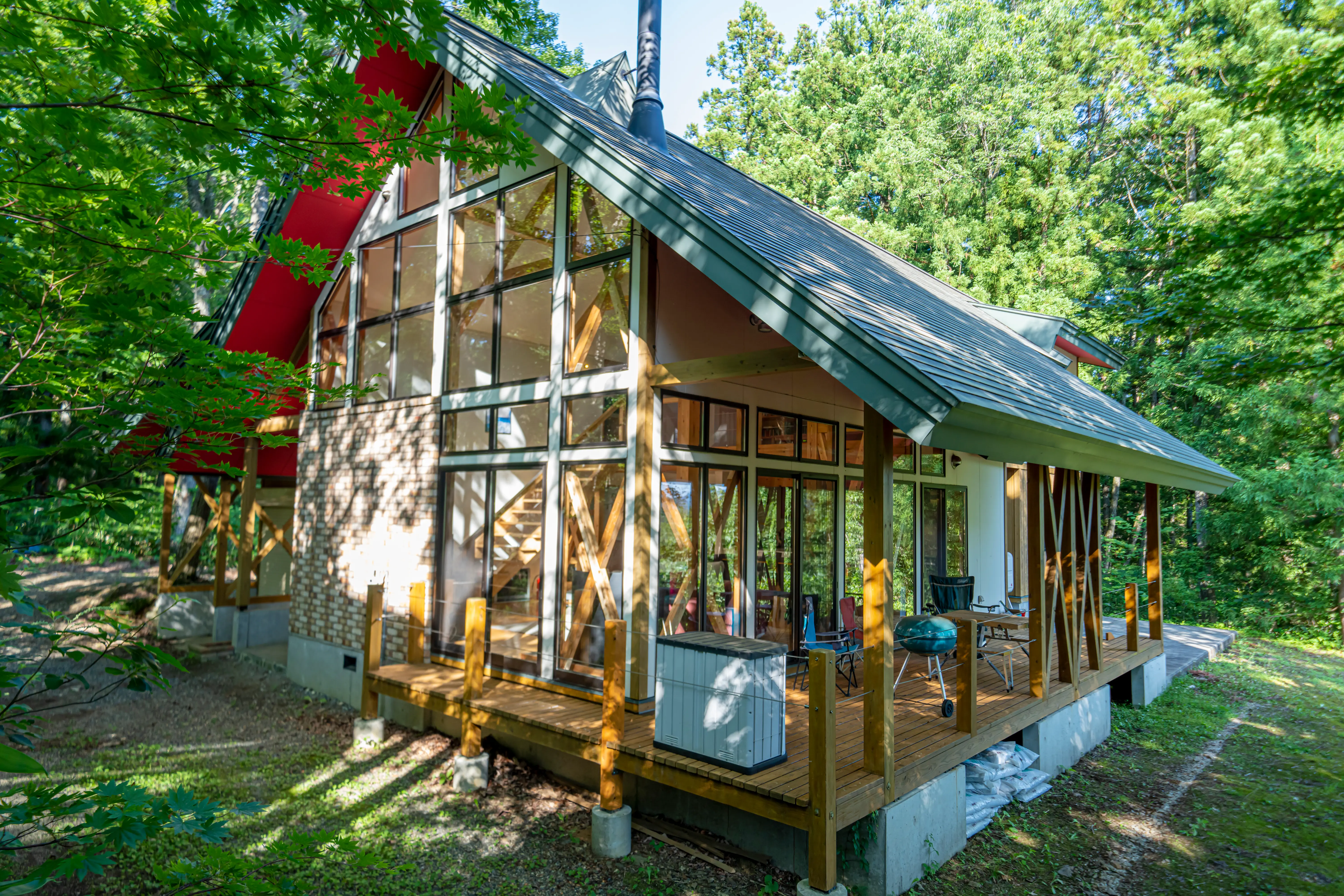 An modern Japanese building in a forest
