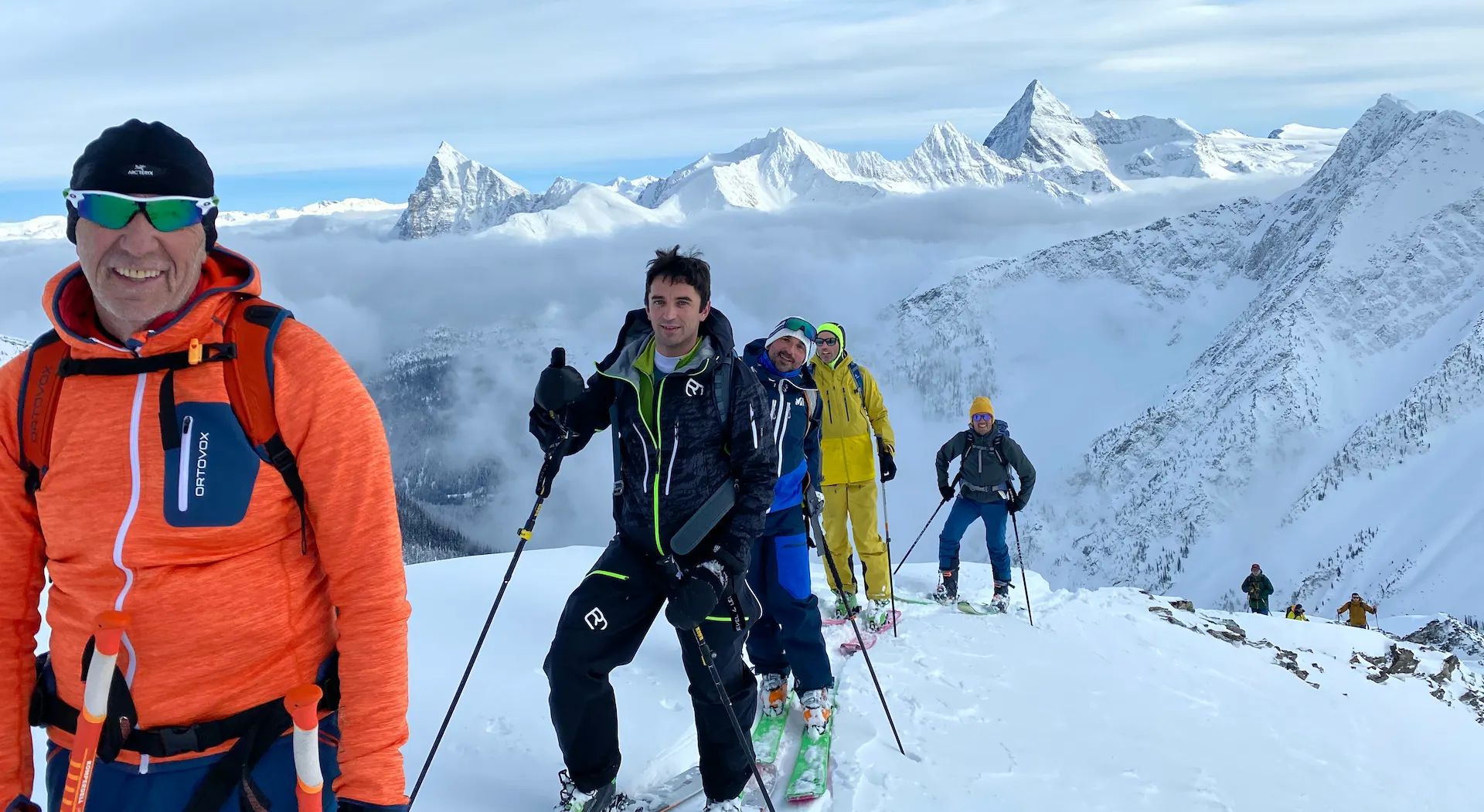 Italian guests, ski touring high into Rogers Pass
