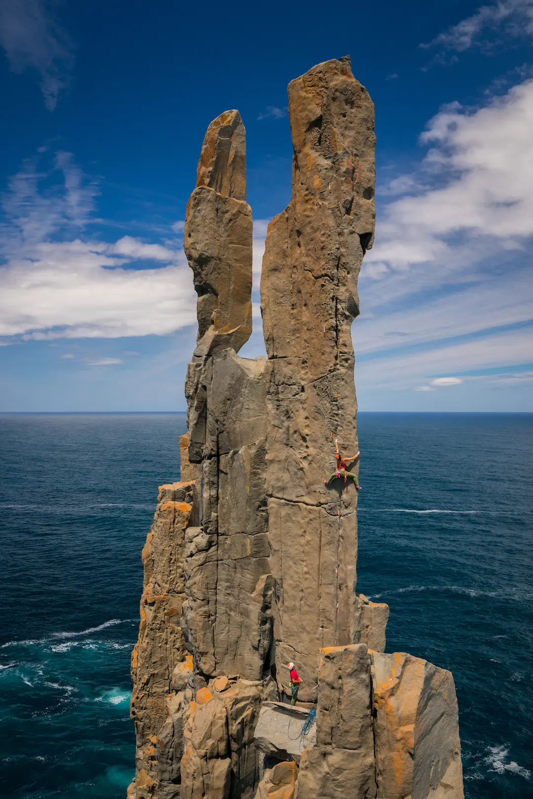 The stunning double sea stack of Tasmanian sea cliff climbing
