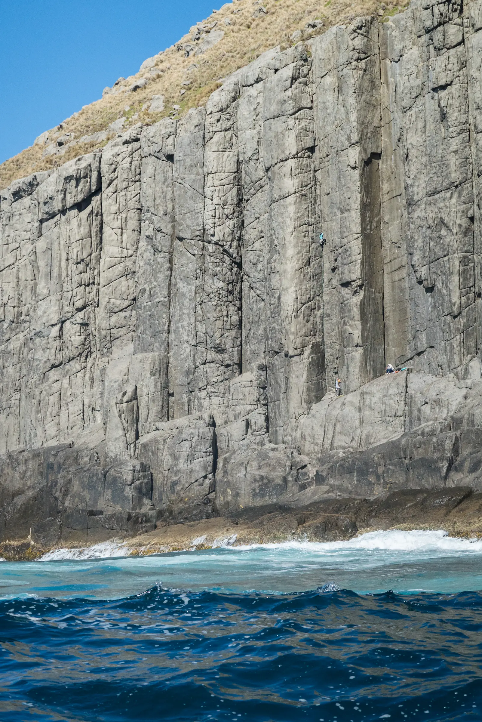 A serious of trad corners, sea cliff climbing Tasmania
