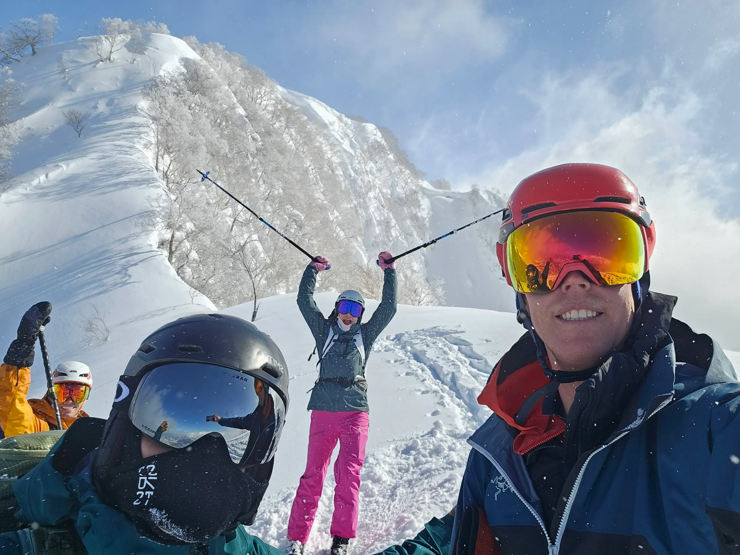 A group selfie, high on a spectacular ridge