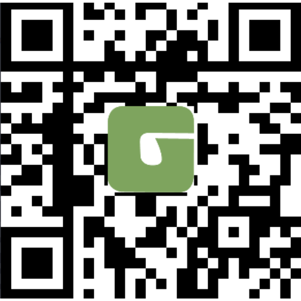 QR code with a green square logo containing a white stylized letter G in the center.