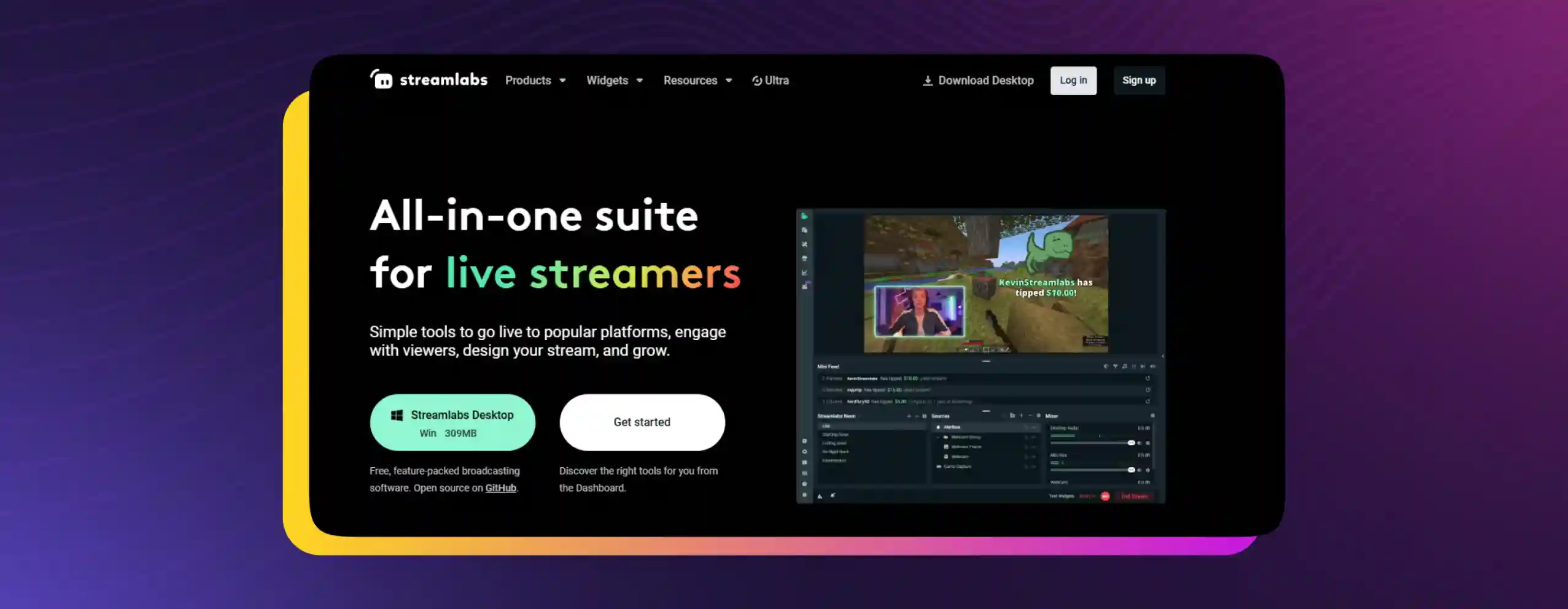 Streamlabs homepage for Twitch