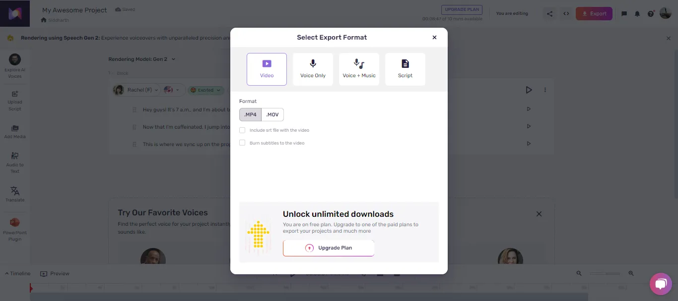 Select Export Format