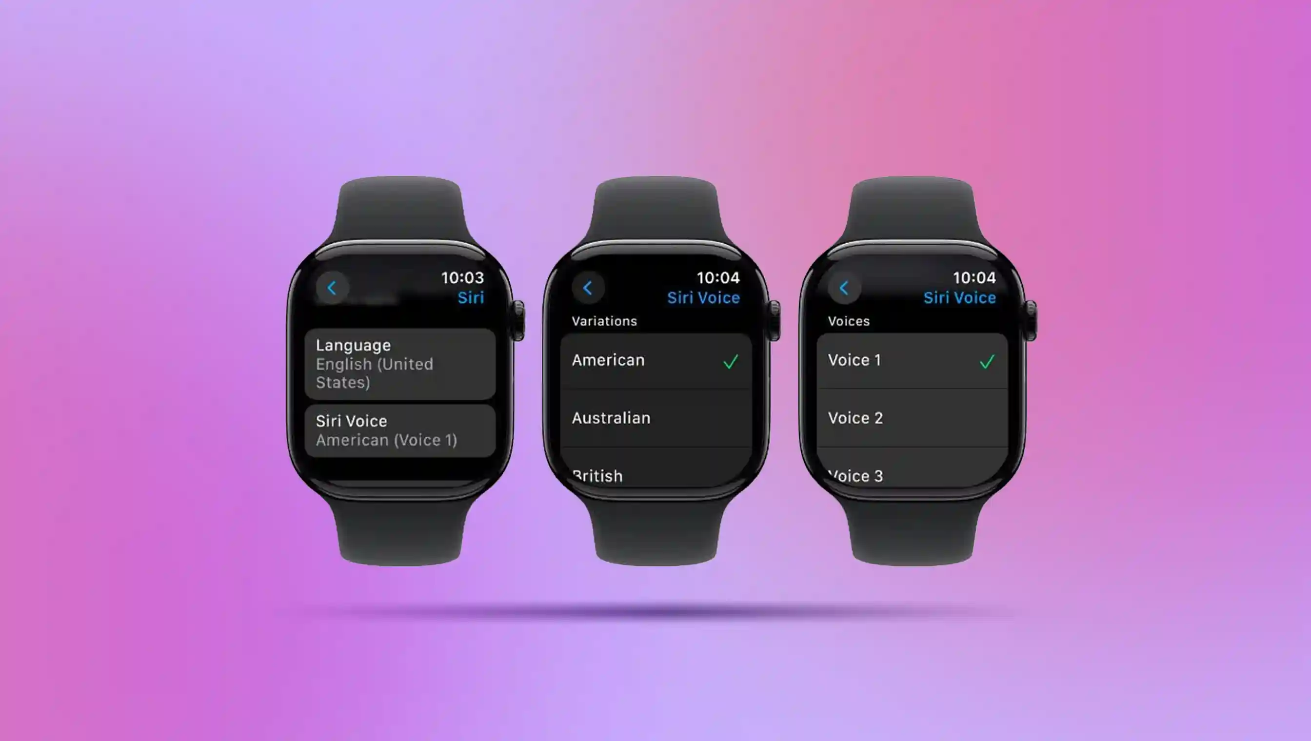 Variations of the Siri voices on an Apple watch