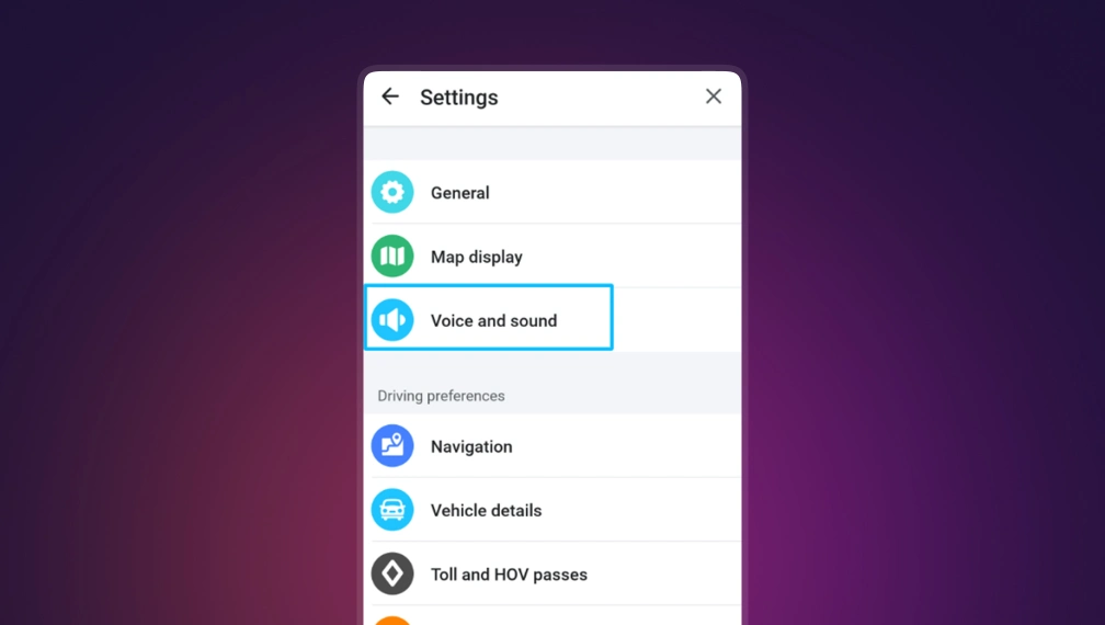 Settings option in Waze menu