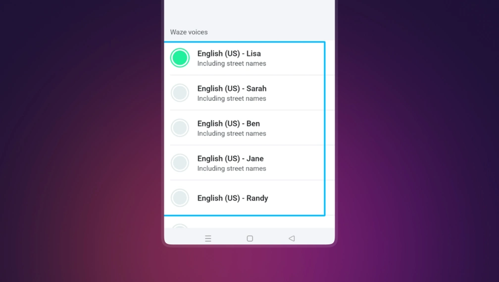 List of Waze voices to select from