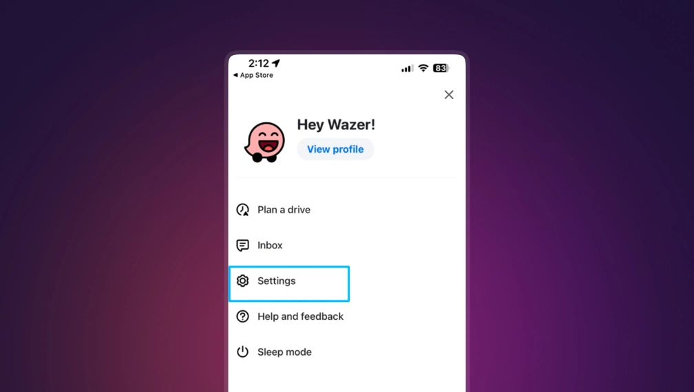 Waze home screen with menu button
