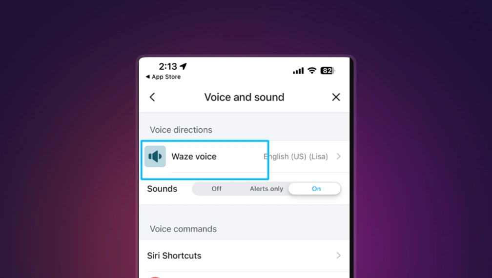 Waze Voice settings screen