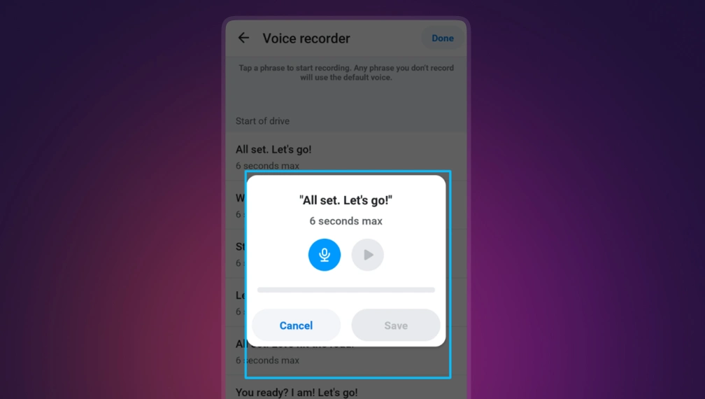 Record voice commands list in Waze