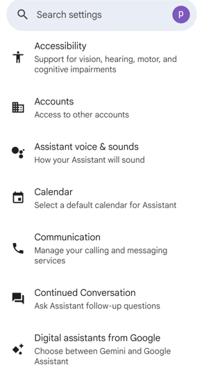 Google Assistant Voice & Sounds Menu