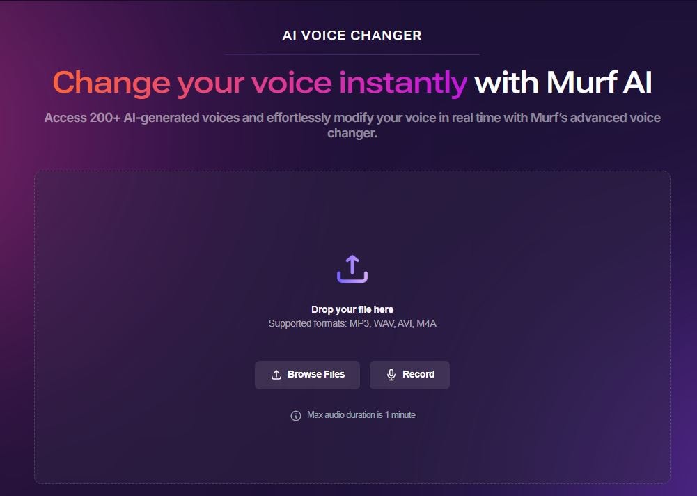 Murf AI Voice Changer Homepage
