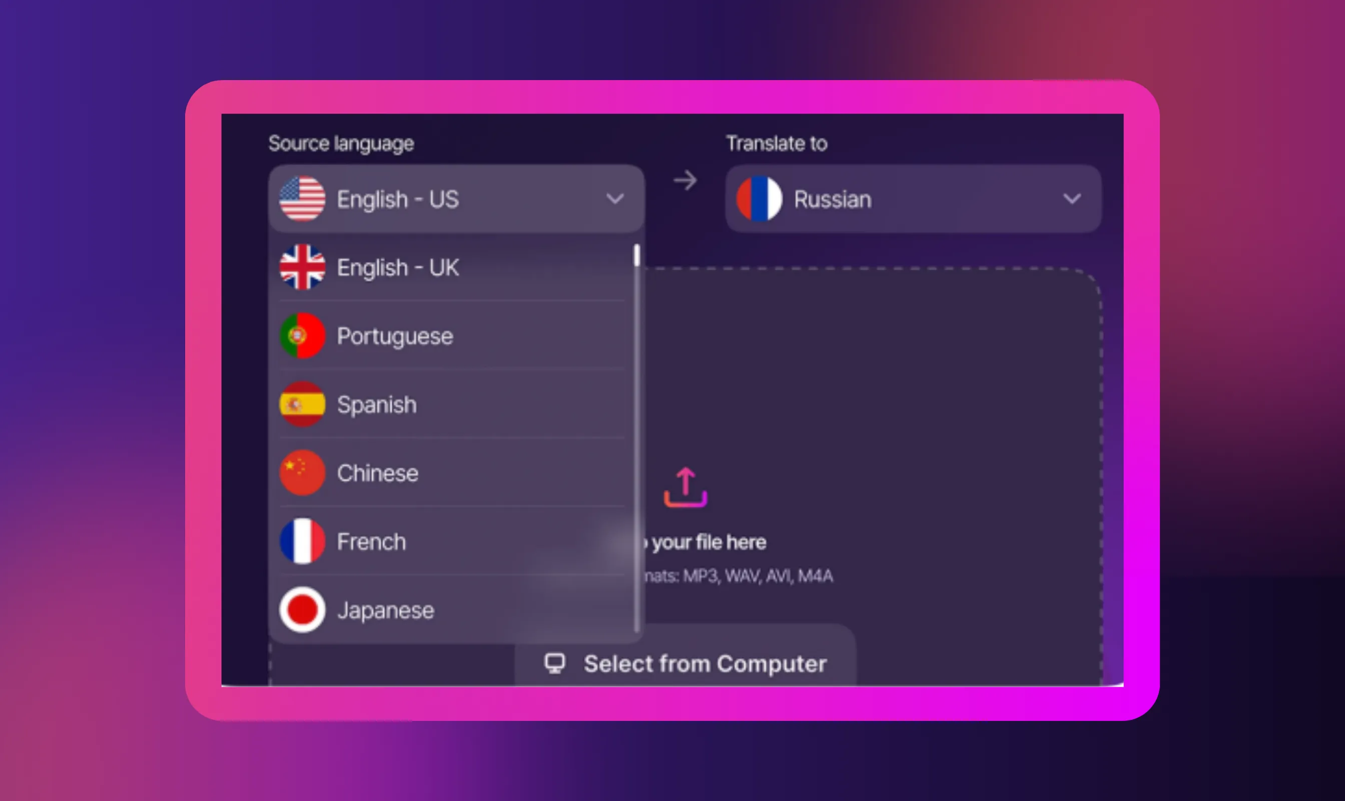 Step 2: Select the source language and the target language