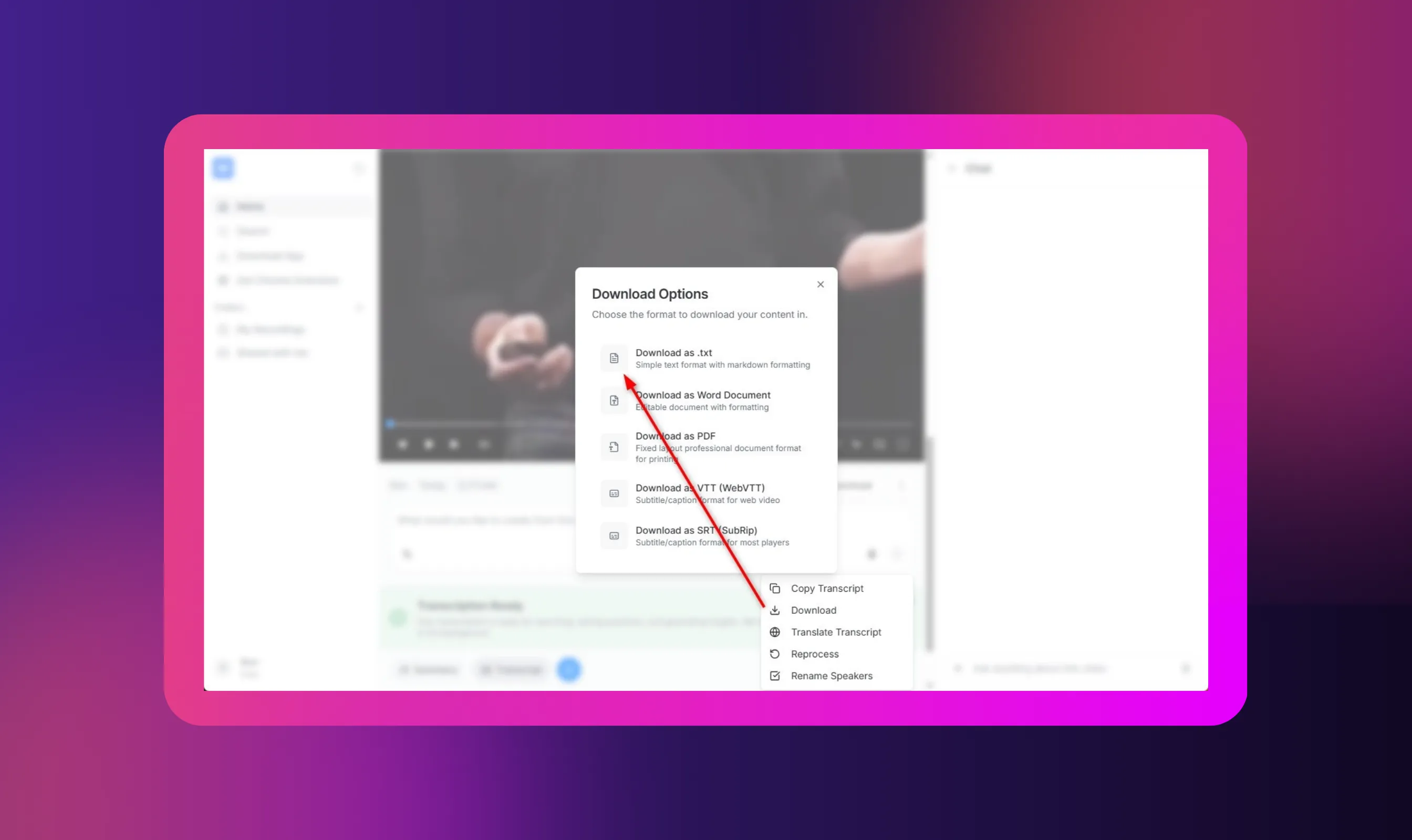 Step 5: Export/Use the Transcript