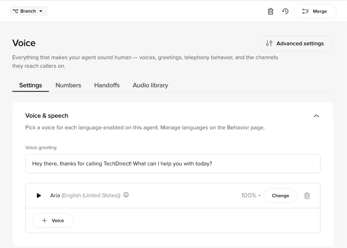 PolyAI's customization options in their agent builder