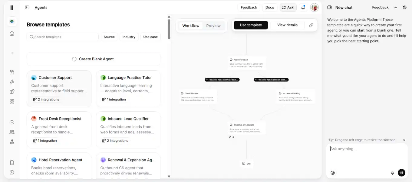 A screenshot of elevenlabs' agent builder