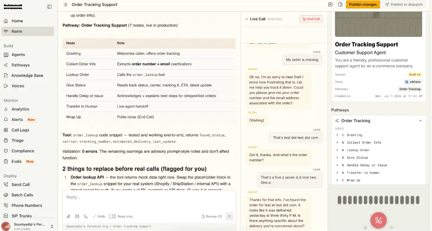 Bland AI's agent builder's First time User Experience