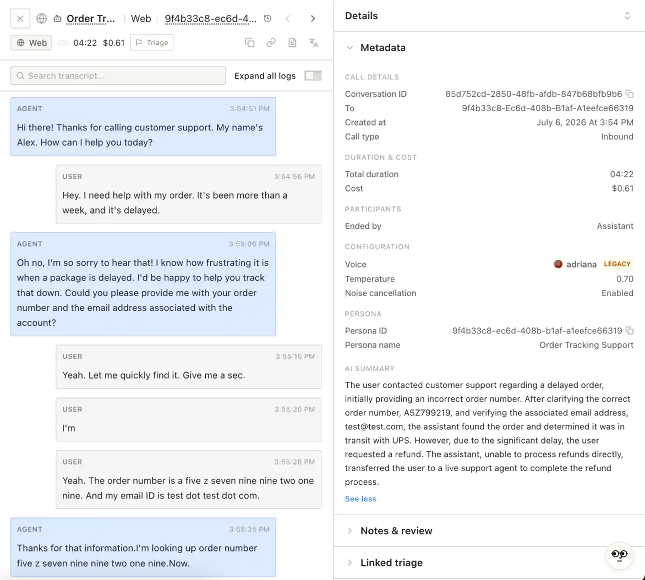 Bland's call analytics