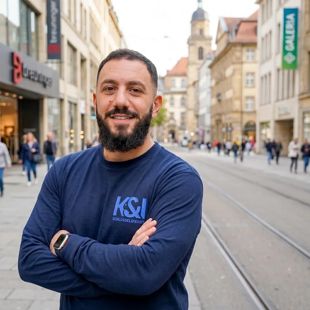 Kahlil Kassem Schlüsseldienst Experte aus Weinsteige Stuttgart-Süd, auf der Stuttgarter Königstraße mit Breuninger, Galeria und Stiftskirche