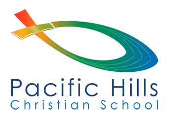 Pacific Hills Christian School logo with colorful abstract swoosh above the school name in blue text.