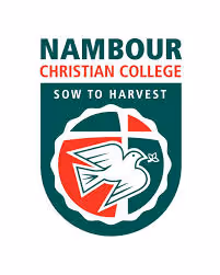 Nambour Christian College logo featuring a white dove holding a small leaf inside a red and green circular emblem with the motto 'Sow to Harvest'.