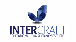 Logo of Intercraft Educational Consultancy Pvt. Ltd. featuring stylized blue geometric leaves above the company name.
