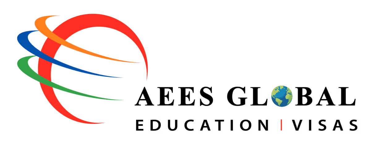 AEES Global logo with a stylized globe made of curved red, orange, blue, and green lines alongside the text 'AEES GLOBAL A Commitment to Your Success' and a small Earth icon.