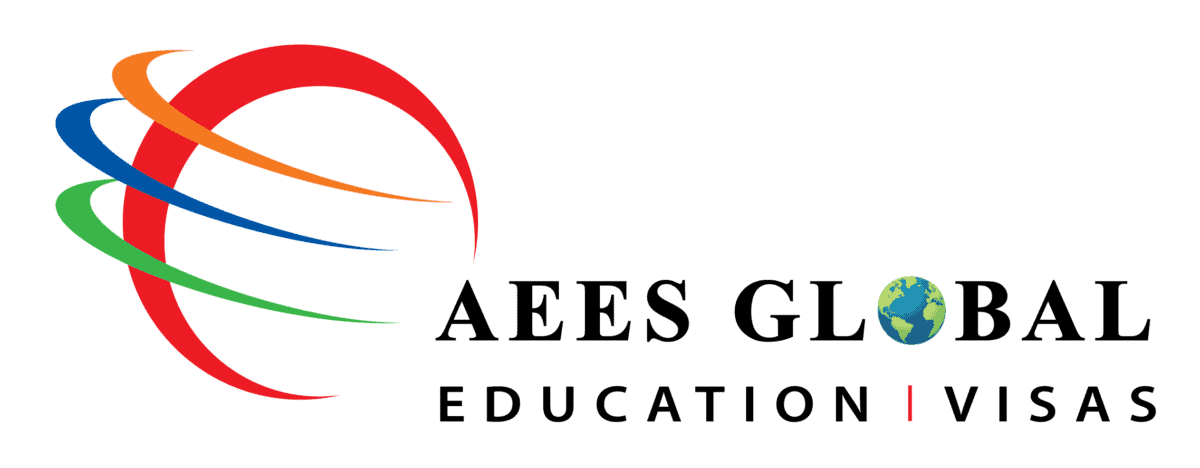 AEES Global logo with a stylized globe made of curved red, orange, blue, and green lines alongside the text 'AEES GLOBAL A Commitment to Your Success' and a small Earth icon.