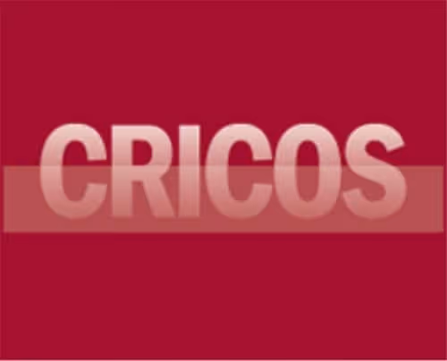White capital letters spelling CRICOS on a dark red background with a semi-transparent horizontal band.