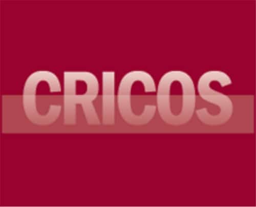 White capital letters spelling CRICOS on a dark red background with a semi-transparent horizontal band.