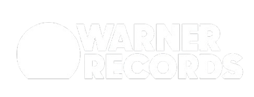 Warner Records logo with white text and a semicircle on black background.