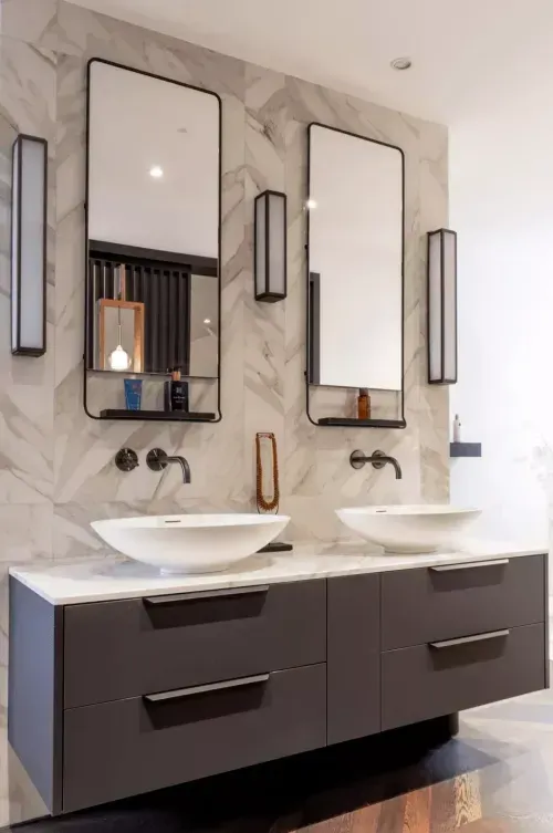 white Neolith bathroom cladding