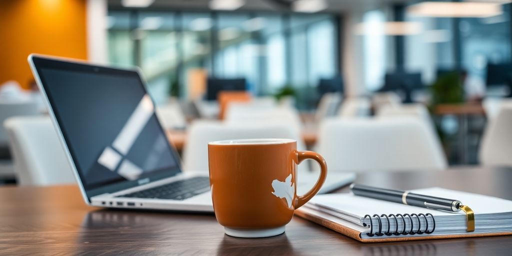 Modern workspace with laptop and notepad for automation.
