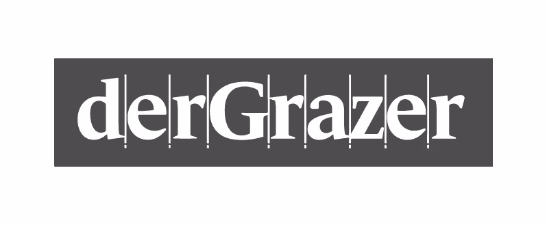 Logo von der Zeitung mit dem Namen "derGrazer" in schwarz weiß.