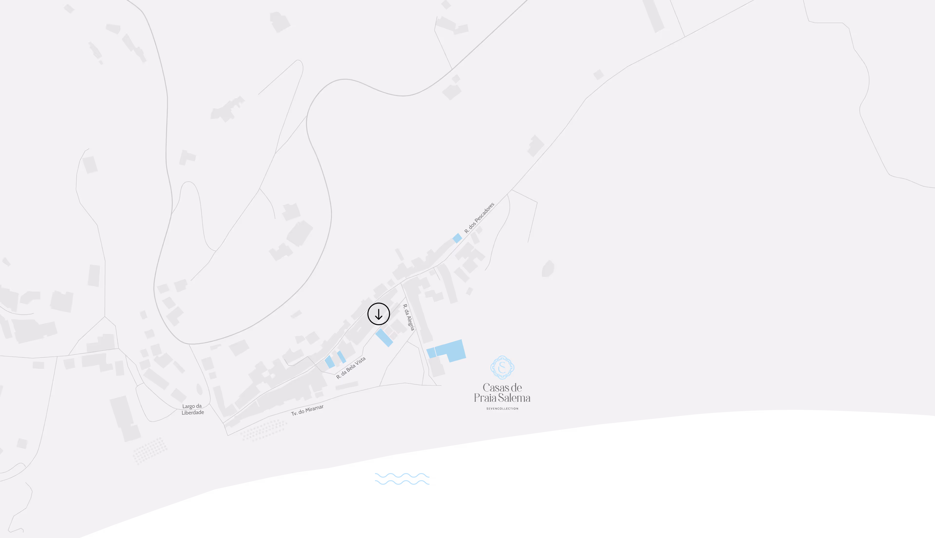 Illustrated map of Casas de Praia Salema with marked houses