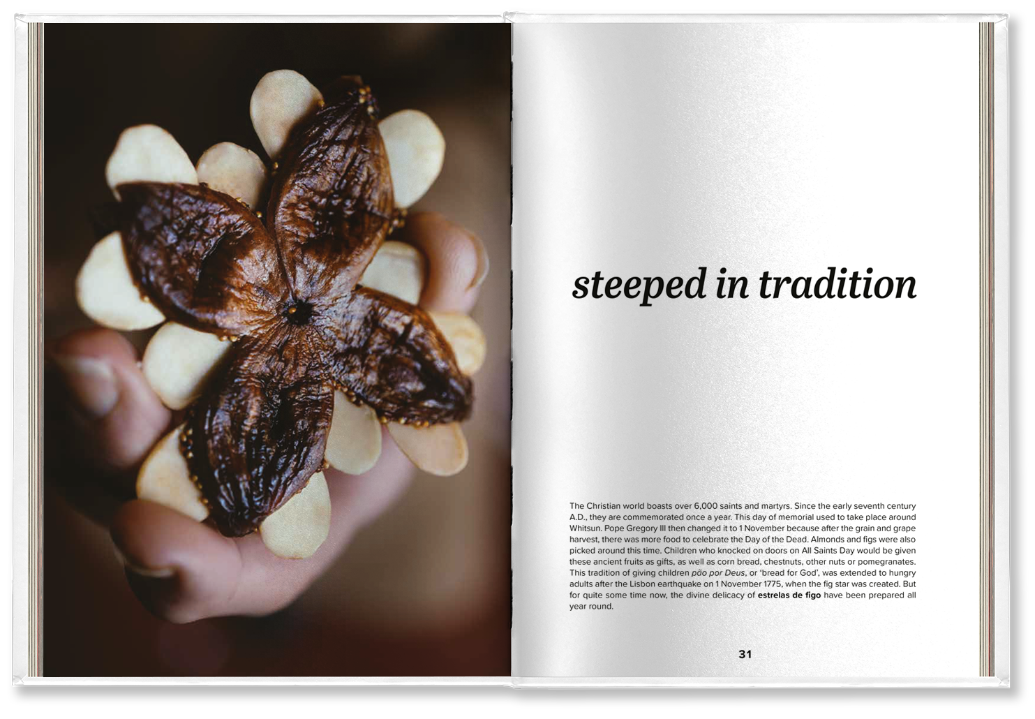 Double page from the Algarve book with a picture of figs and almonds