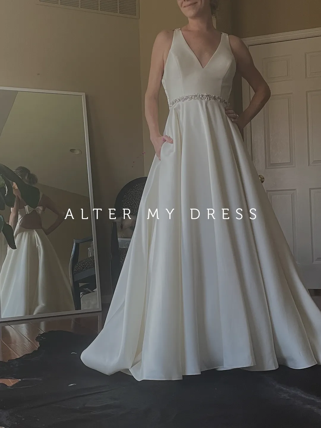 Philly burbs bride at wedding dress fitting at Alter My Dress alteration services in Montgomery County PA location
