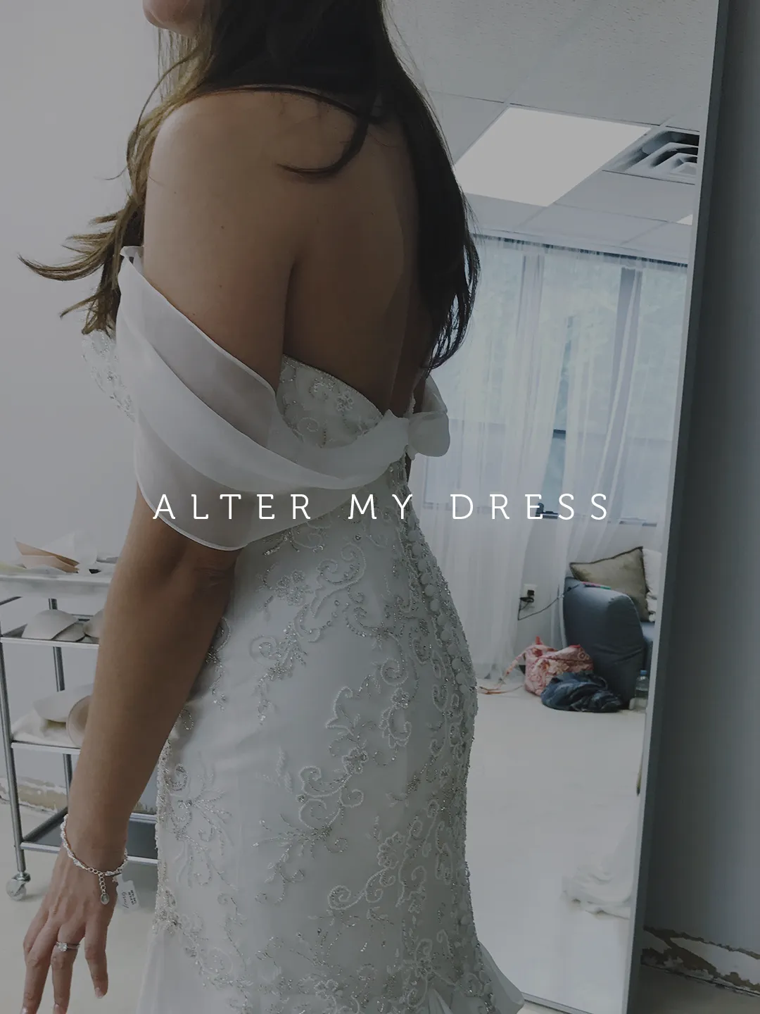 philly bride at a wedding dress fitting at Alter My Dress studio