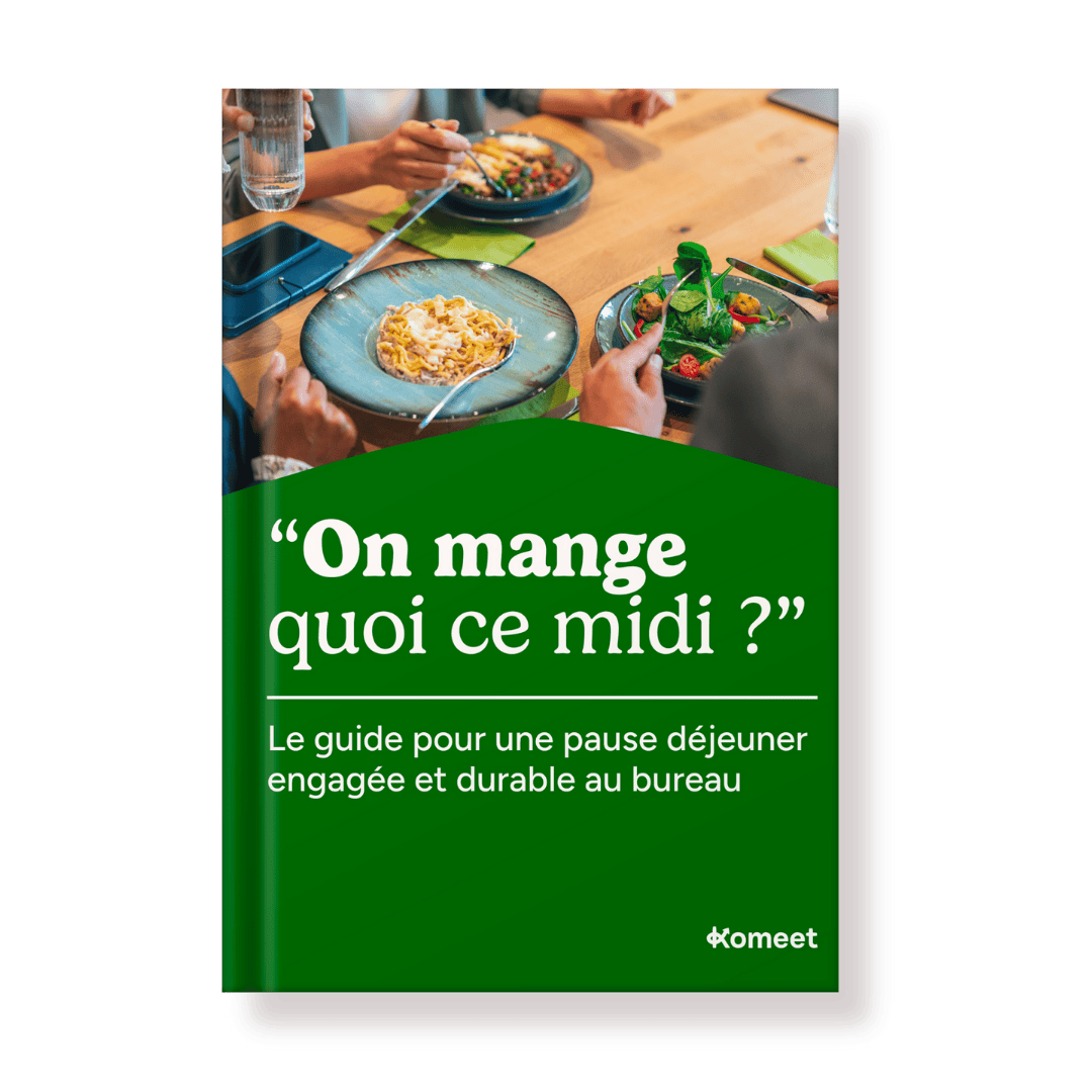 Mockup du Guide On mange quoi ce midi, avec des conseils pratiques pour une pause déjeuner plus responsable.