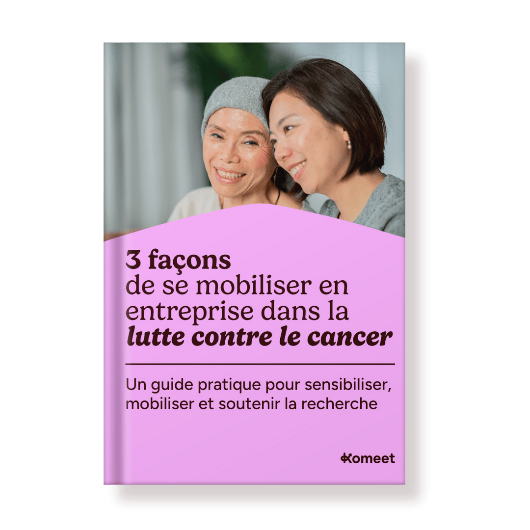 Mockup du guide 3 façons de se mobiliser en entreprise dans la lutte contre le cancer, avec conseils et actions pour engager les collaborateurs.