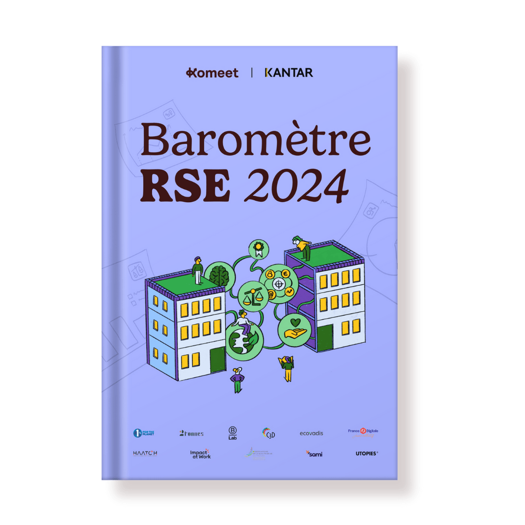 Mockup du Baromètre RSE 2024, l’étude de référence des pratiques RSE de 1 000 entreprises françaises