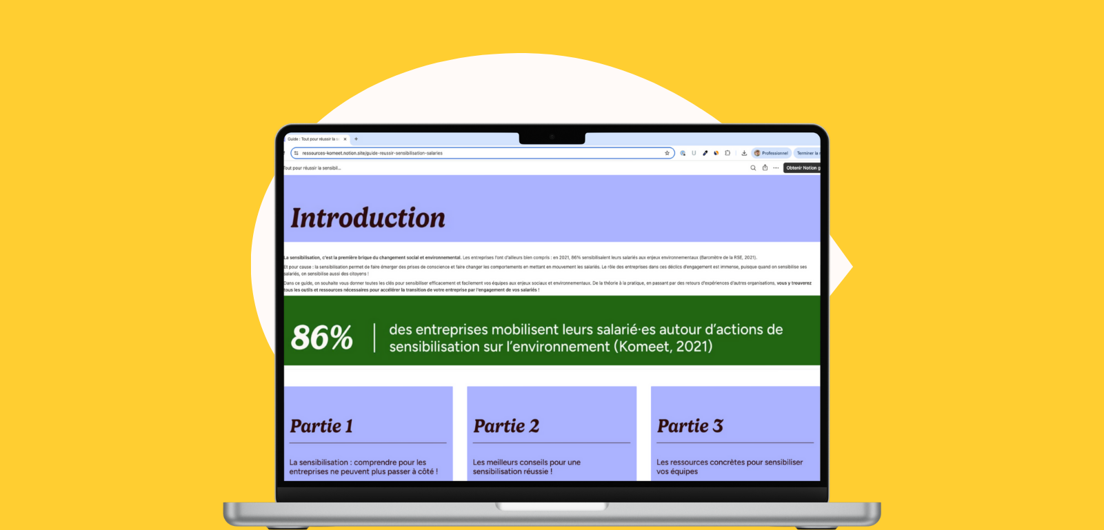 Mockup du guide Tout pour réussir la sensibilisation de vos salariés, montrant la couverture et un aperçu du contenu