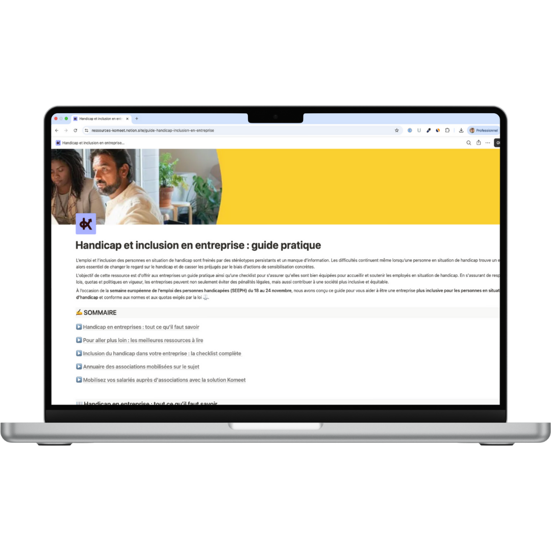 Mockup du Guide Handicap & Inclusion en entreprise, avec conseils et bonnes pratiques pour une politique inclusive.