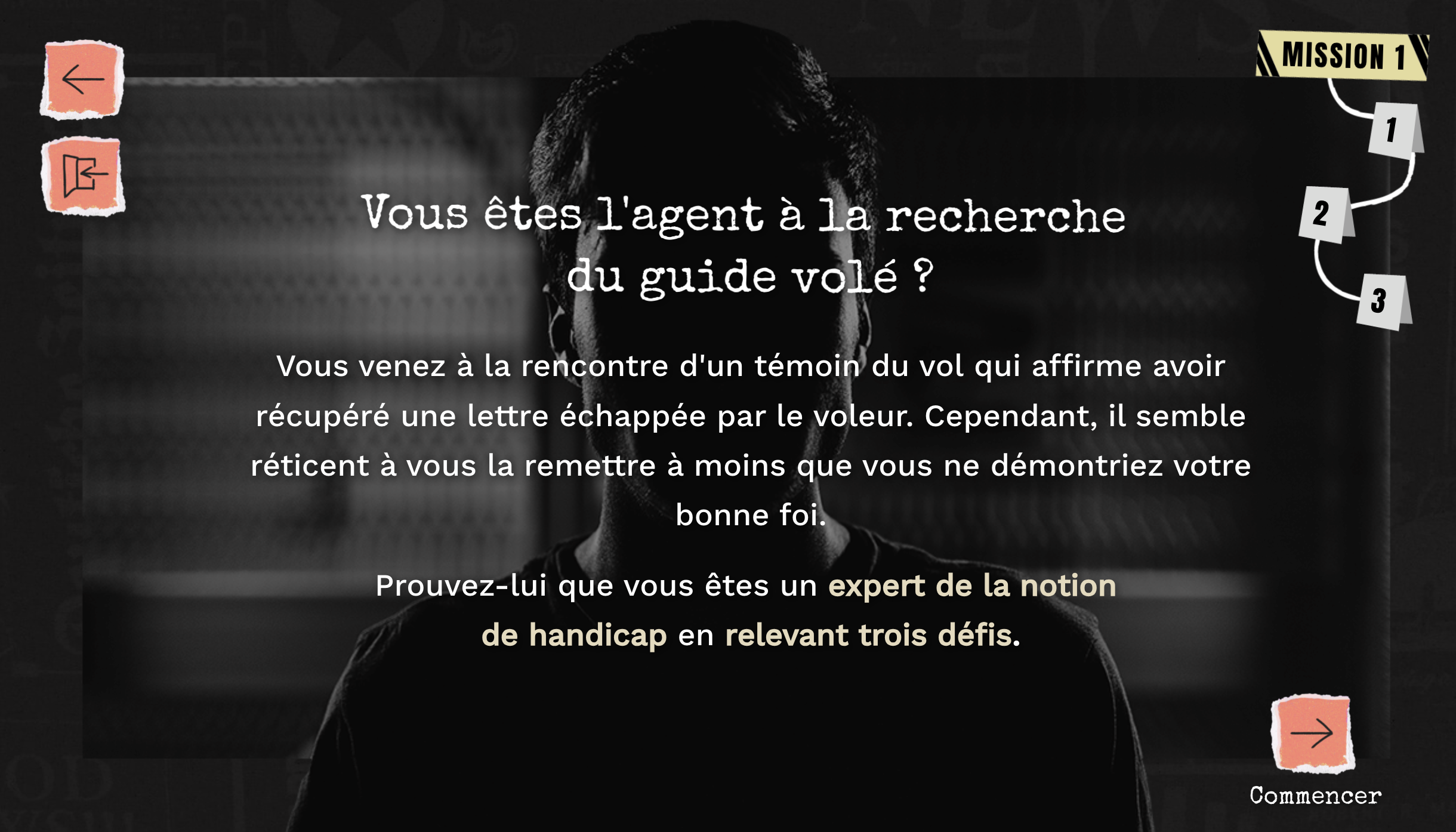 Aperçu du serious game Introduction au handicap