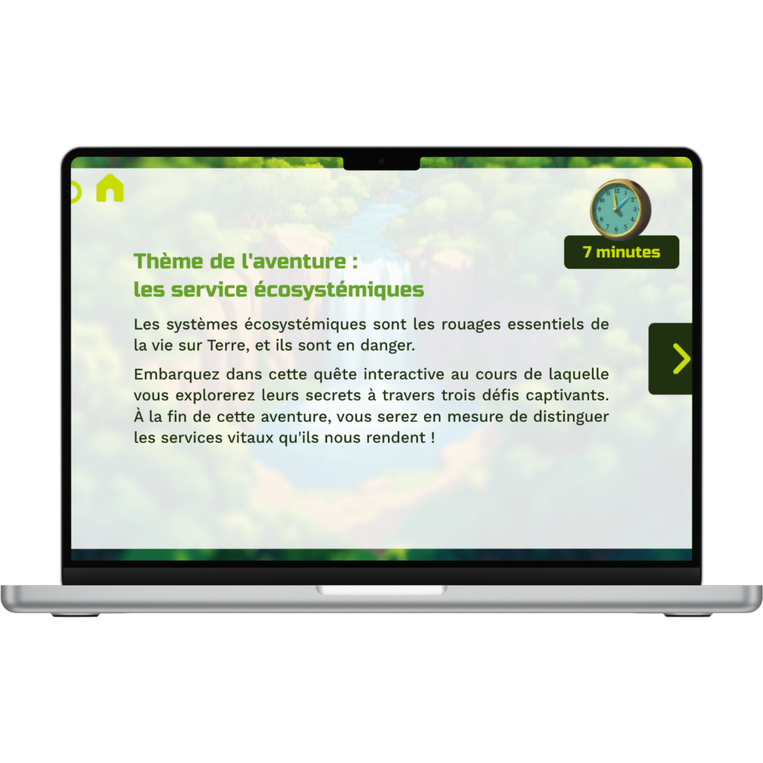 Interface du serious game services écosystémiques - module de sensibilisation