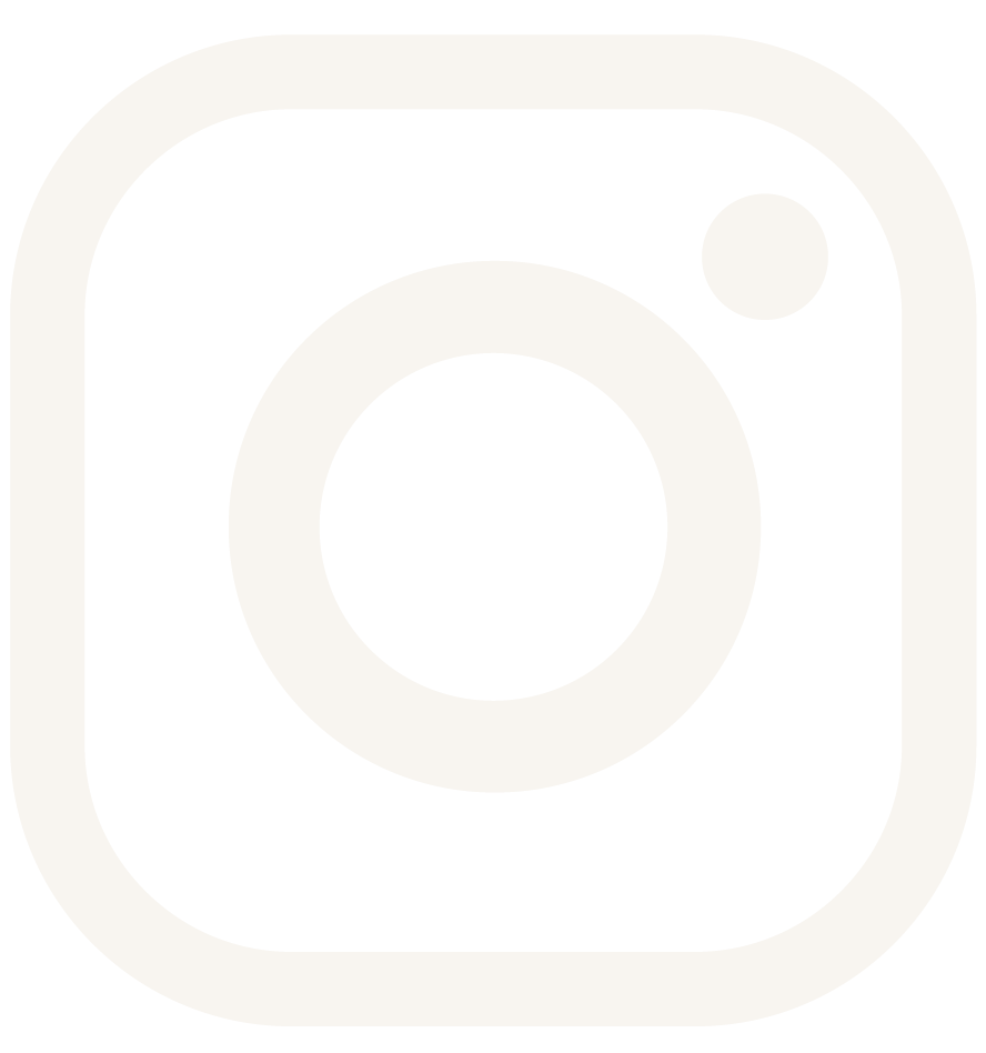 Instagram white camera icon and rounded edges logo in white on fountain brown background.